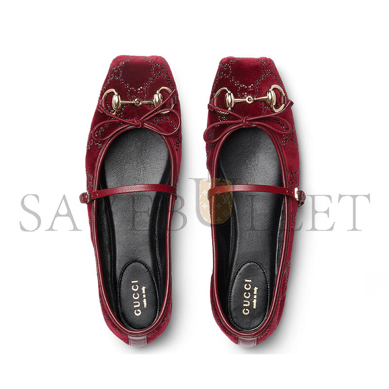 GUCCI WOMEN'S GG CRYSTAL HORSEBIT BALLET FLAT 853100